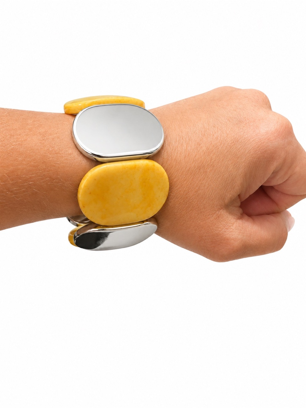 Yellow‎ Acrylic & Mirrored Stretch Bracelet Modern Statement Fashion Jewelry